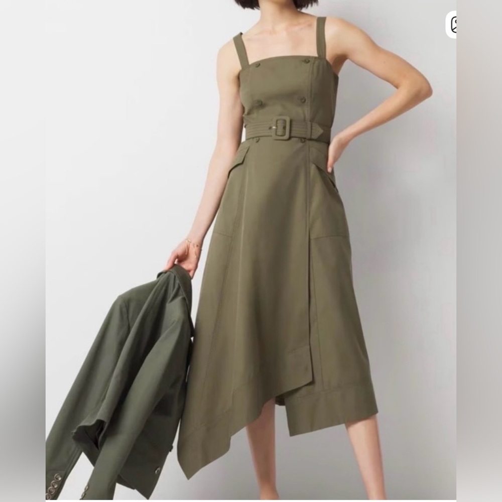 White House Black Market Olive Asymmetrical Utility Dress with Belt
